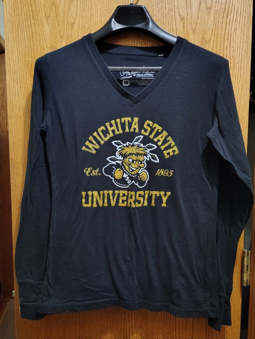 Wichita State University Black Long-Sleeve V-Neck Tee